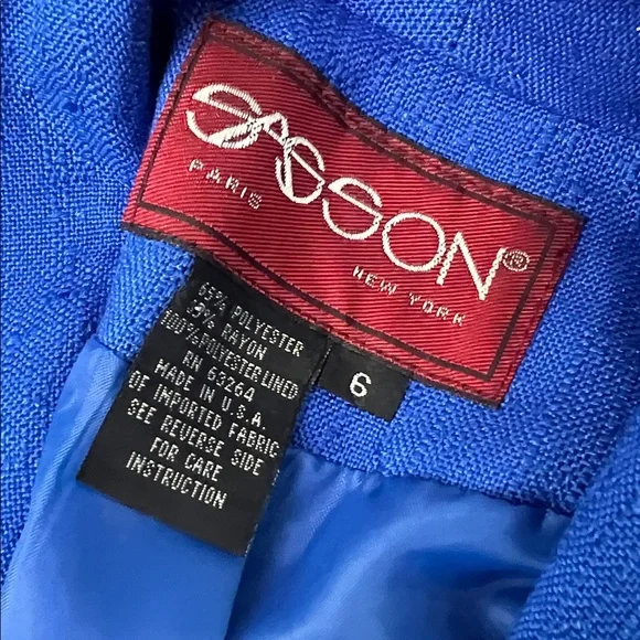 Vintage 80s women’s Sasson Blue 3/4 sleeve padded shoulder Blazer size 6 - Picture 8 of 9